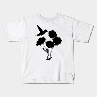 Hummingbird Among Flowers (dark silhouette) Kids T-Shirt